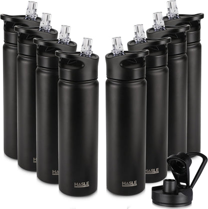 HASLE OUTFITTERS Insulated Water Bottle 22 oz Double Wall Stainless Steel Water Bottle Wide Mouth with Straw Lid & Spout Lid Keeps Cold or Hot(Black,8)