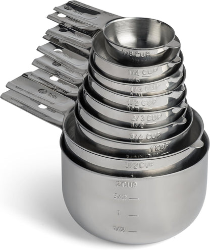 Hudson Essentials Stainless Steel Measuring Cups Set - (9 Piece Set) - Stackable Set with Spout - Includes 2 Cup and 1.5 Cup