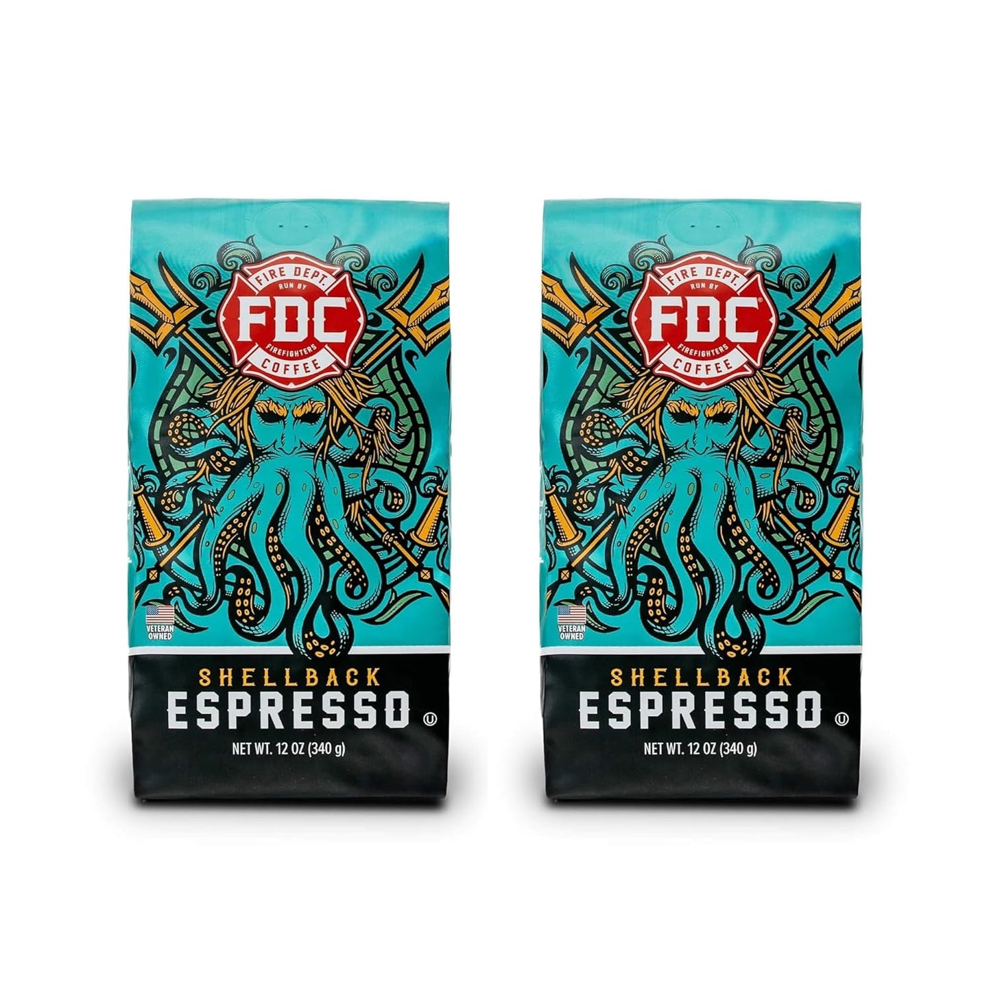 Fire Department Coffee - Gives Back to Firefighters - Shellback Espresso Ground Coffee - Bold & Smooth - Roasted in the USA - Dark Roast Espresso - Veteran Owned (12 oz, Pack of 2)