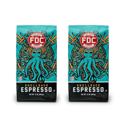 Fire Department Coffee - Gives Back to Firefighters - Shellback Espresso Ground Coffee - Bold & Smooth - Roasted in the USA - Dark Roast Espresso - Veteran Owned (12 oz, Pack of 2)