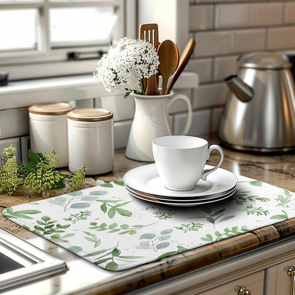 Summer Sage Green Leaves Dish Drying Mat Spring Eucalyptus Leaf Kitchen Dish Drying Pad Absorbent Dish Dryer Mat for Kitchen Countertops Microfiber Dishes Drainer Pad Dish Drying Rack Mat (18x24 in)