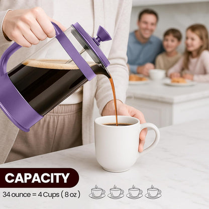 Utopia Kitchen 34 Ounce 1 Liter French Press Coffee Maker, Tea Maker, Travel Coffee Presses, Heat Resistant Thickened Borosilicate Coffee Pot for Camping Travel Gifts, Plum Pack of 1