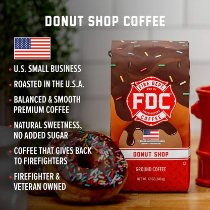 Fire Department Coffee - Gives Back to Firefighters - Donut Shop Coffee Beans - Sweet & Smooth - Medium Roast - Roasted in the USA - Veteran Owned (12 oz, Pack of 2)