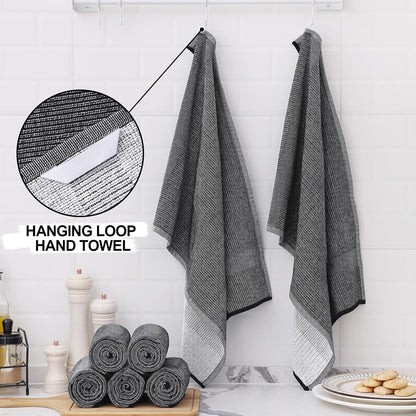 Homaxy Premium Kitchen Towels(18”x 28”, 12 Pack), Large Cotton Kitchen Hand Towels, Flat and Terry Dish Towels, 380 GSM Highly Absorbent Tea Towel Set with Hanging Loop, Black