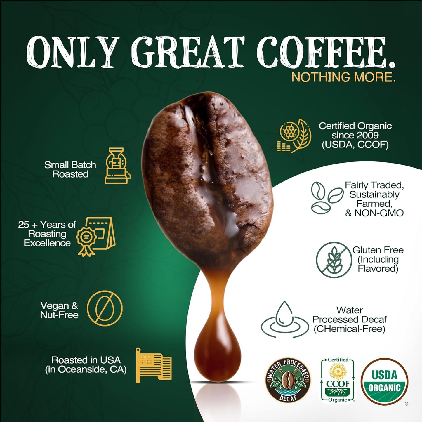The Bean Organic Coffee Company Water Processed DECAF Peppermint Mocha, Medium Roast, Whole Bean Coffee, 16-Ounce Bag