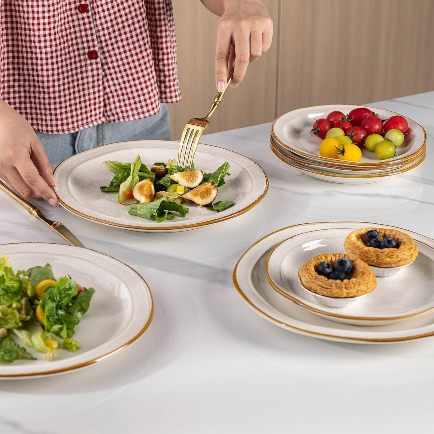 AmorArc Ceramic Dinnerware Sets,Stoneware Handmade Reactive Glaze Plates and Bowls Sets,Chip and Crack Resistant | Dishwasher & Microwave Safe,Dishes Set Service for 6 (18pc)