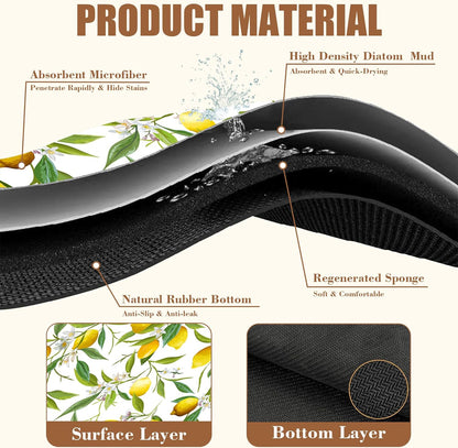 Lemon Fruits Coffee Mat Absorbent Dish Drying Mat for Kitchen Counter Hide Stain Rubber Backed Coffee Bar Accessories Fit Under Espresso Machine, 15.7 x 23.6 Inch