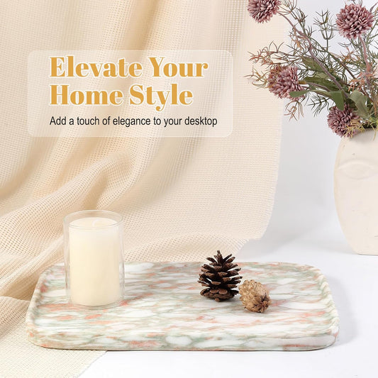 Koville Marble Tray, 12"x8" Marble Vanity Tray for Bathroom Kitchen Countertop, Rectangular Stone Tray for Cosmetics Perfume Trinket, Decorative Catchall Trays (Rosso Norvegian)