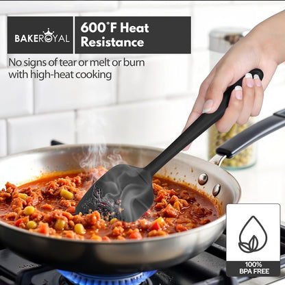 Silicone Spatula Set - 4-Piece Rubber Spatulas Silicone Heat Resistant 600°F for Everyday Task - Seamless Design Kitchen Spatulas for Nonstick Cookware - Black