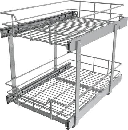 2 Tier Pull Out Cabinet Organizer 15" W X 22" D, Slide Out Drawers For Kitchen Cabinets, Pull Out Drawers For Cabinets Capacity Heavy Duty Caddy, Cabinet Pullout Shelves Chrome-Plated,Bathroom Pantry