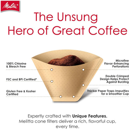 Melitta #4 Cone Coffee Filters, Natural Brown, 100 Count, Pack of 6