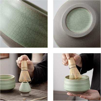 TEANAGOO Matcha Whisk Set Green, 7 Pcs Matcha Set, Matcha Kit for Ceremony, Matcha Tea Set for Making Breakfast/Latte,Whisk Set and Ceramic Bowl with All Accessories, Gift for Family/Friend