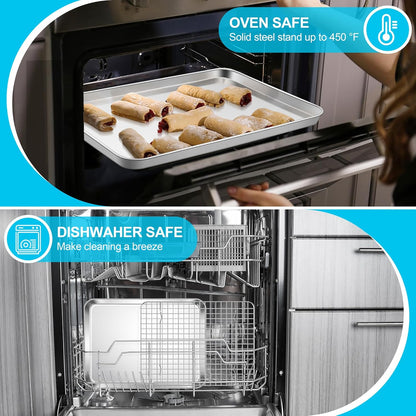 E-far Stainless Steel Baking Sheet with Wire Rack Set, 12.5” x 9.7” Cookie Sheet Broiling Pan for Oven, Rimmed Metal Tray with Cooling Rack for Cooking Roasting, Non-Toxic & Dishwasher Safe