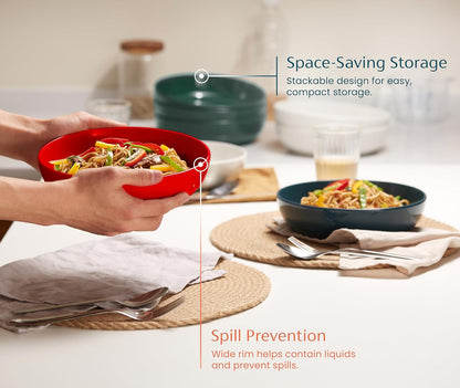 KooK Pasta Bowl, Salad Bowls, Soup, Serving Bowls, Ceramic, Large Capacity, Microwave & Dishwasher Safe, Set of 4, 40 Oz,(Hunter Green)