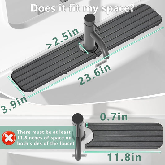 ZumenDa 23.6inch x 4inch Kitchen Sink Faucet Mat, Water Absorbing Stone Faucet Splash Guard for Bathroom Counter, Quick Drying Diatomite Tray for Kitchen Sink, Dark Gray