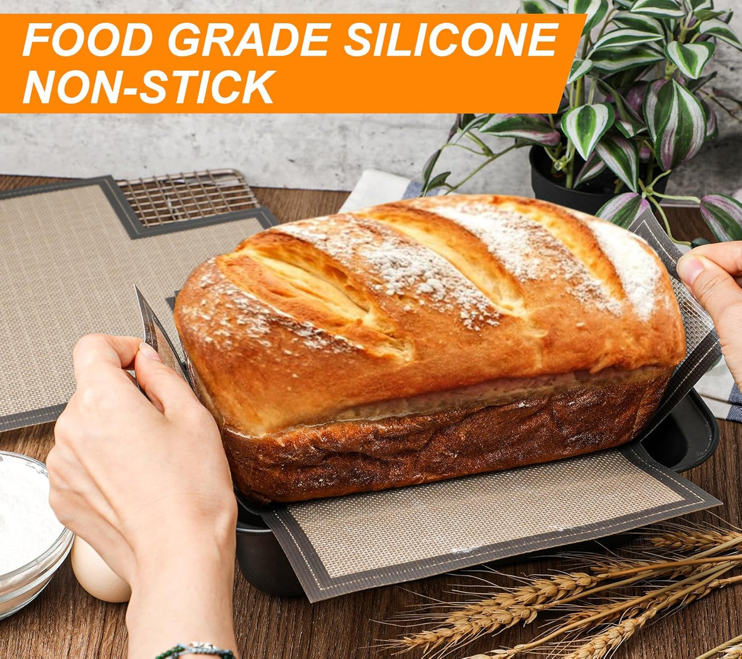 Silicone Bread Loaf Pan Liner, 2 Pack Reusable Silicone Bread Sling Loaf Pan Lifters for 9x5" or 1.5lb Loaf Pans, Nonstick Dough Transfer Tool for Baking