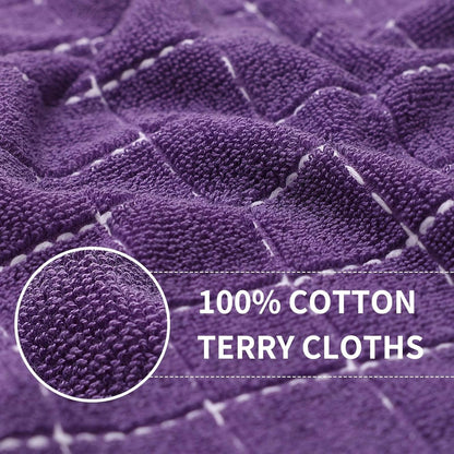 Homaxy 100% Cotton Terry Kitchen Towels(Purple, 13 x 28 inches), Checkered Designed, Soft and Super Absorbent Dish Towels, 12 Pack