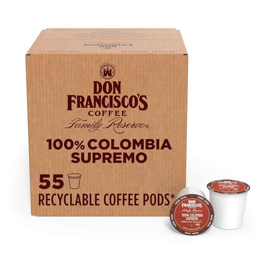 Don Francisco's Colombia Coffee - 55 K-Cup Compatible Single-Serve Pods - 100% Arabica - Recyclable through TerraCycle - Floral Aroma with Winey Notes - Compatible with Keurig Brewers