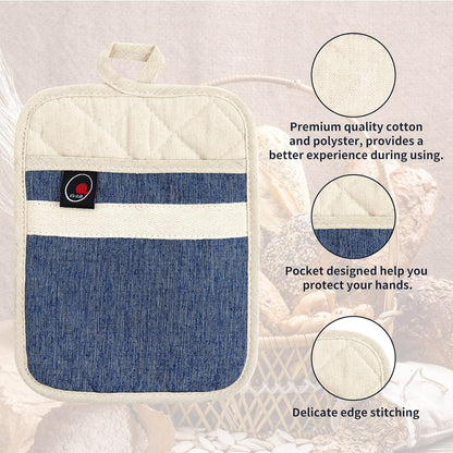 Oven Mitts and PotHolders Sets, 4 Pcs Kitchen Oven Glove High Heat Resistant 400°F Pot Holders for Kitchen, Non-Slip Neoprene Oven Mitts are Suitable for Cooking, Baking (Blue)