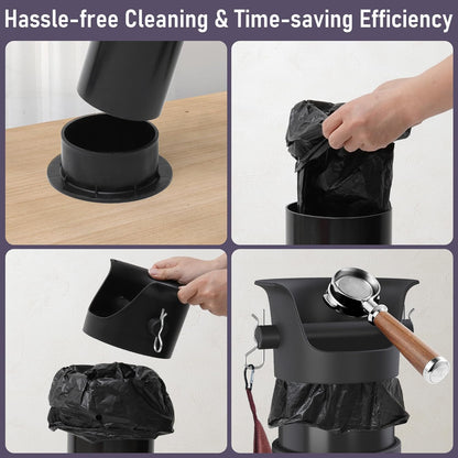 4L Espresso Knock Box, Coffee Grounds Disposal and Recycle Trash Can with Brush, Towel and 100 pcs Collecting Bags, Barista Essential Coffee Accessory for Cafe Shop Home Bars Office Work Breakroom