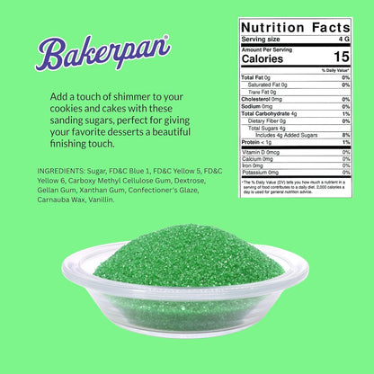 Bakerpan Green Sanding Sugar for Baking & Cookie Decorating - 5 Ounce Edible Green Sugar Sprinkles for Cookies, Cakes, Cocktails (Made In USA)