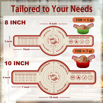 Silicone Bread Sling for Dutch Oven, 2 Pack (8" Round) – Non-Stick & 500°F Heat Resistant Sourdough Mat, Easy to Clean, Reusable Food-Grade Sourdough Slings – Fits 5 qt and up Dutch Ovens