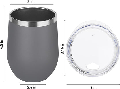 DOMICARE Stainless Steel Wine Tumbler Bulk with Lid, Personalized Insulated Tumblers Set, 12oz Travel Coffee Cups Pack of 4, Gray