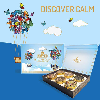 BREWIX, Discover Calm Premium Herbal Tea Christmas Gift Box (3.53oz/50+ Cups) | Tea Gift Sets For Tea Lover | 6 Unique Herbal Teas | Best for Birthdays, Anniversaries & Holidays