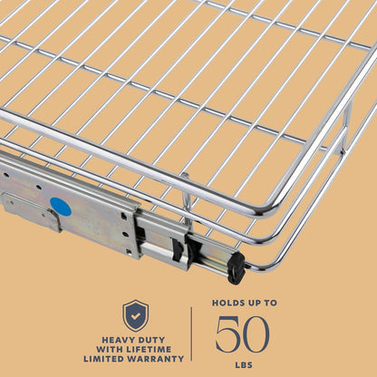HOLD N' STORAGE Pull Out Cabinet Organizer, Heavy Duty-w/Lifetime Limited Warranty -11”W x 17”D-Requires At Least 12-1/4” Cabinet Opening, Steel Metal Cabinet Drawers Slide Out, Chrome Finish