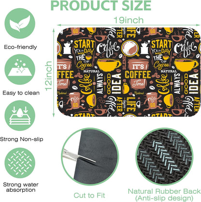 Coffee Dish Drying Mat,12"X19" Absorbent Fast Dish Drying Mat for Kitchen Counter Pot and Pan, Kitchen Accessories