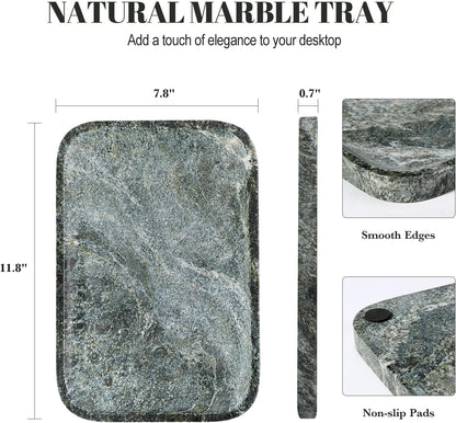 Koville Marble Tray, 12"x8" Natural Marble Vanity Tray for Countertop Bathroom Kitchen Dresser, Decorative Catchall Trays for Perfume Jewelry, Rectangular Stone Serving Tray(Green)