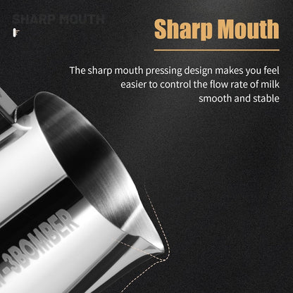 MHW-3BOMBER Milk Frothing Pitcher, 20oz/600ml Milk Frother Cup for Barista, SUS304 Stainless Steel Espresso Steaming Pitchers for Milk/Coffee/Latte Art, P3004S-OS