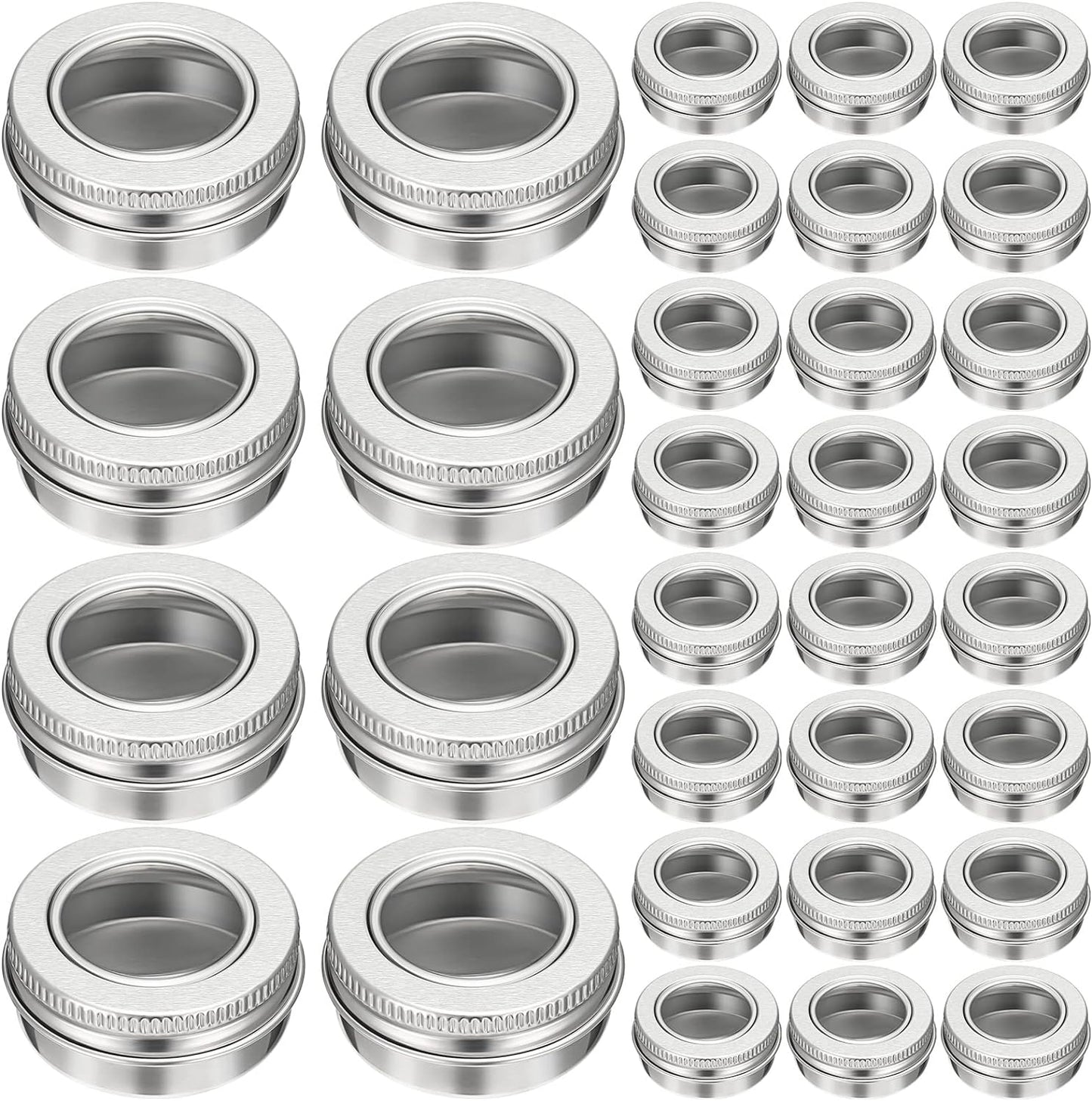 100 Pcs 0.5 Ounce Aluminum Tin Jar 15 ml Refillable Containers Clear Top Screw Lid Round Tin Container Bottle for Cosmetic, Cream, Diamond Painting, Salves, Balms, Lip Balm, Spices or Others, Silver