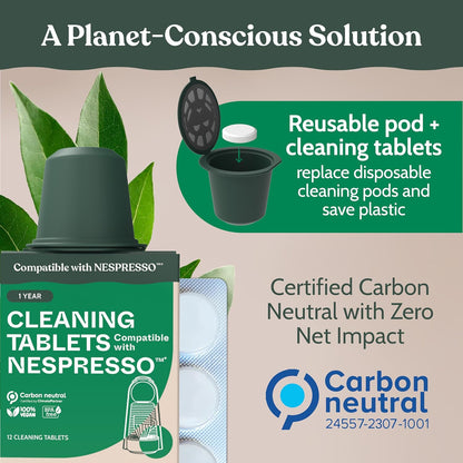 Roobi Cleaning Pods Compatible with Nespresso. Includes 1 Reusable Pod & 12 Cleaning Tablets. Specially Formulated for Originaline Machines. 1 Year Supply.