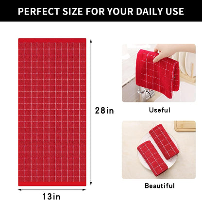 Homaxy 100% Cotton Terry Kitchen Towels(Red, 13 x 28 inches), Checkered Designed, Soft and Super Absorbent Dish Towels, 6 Pack