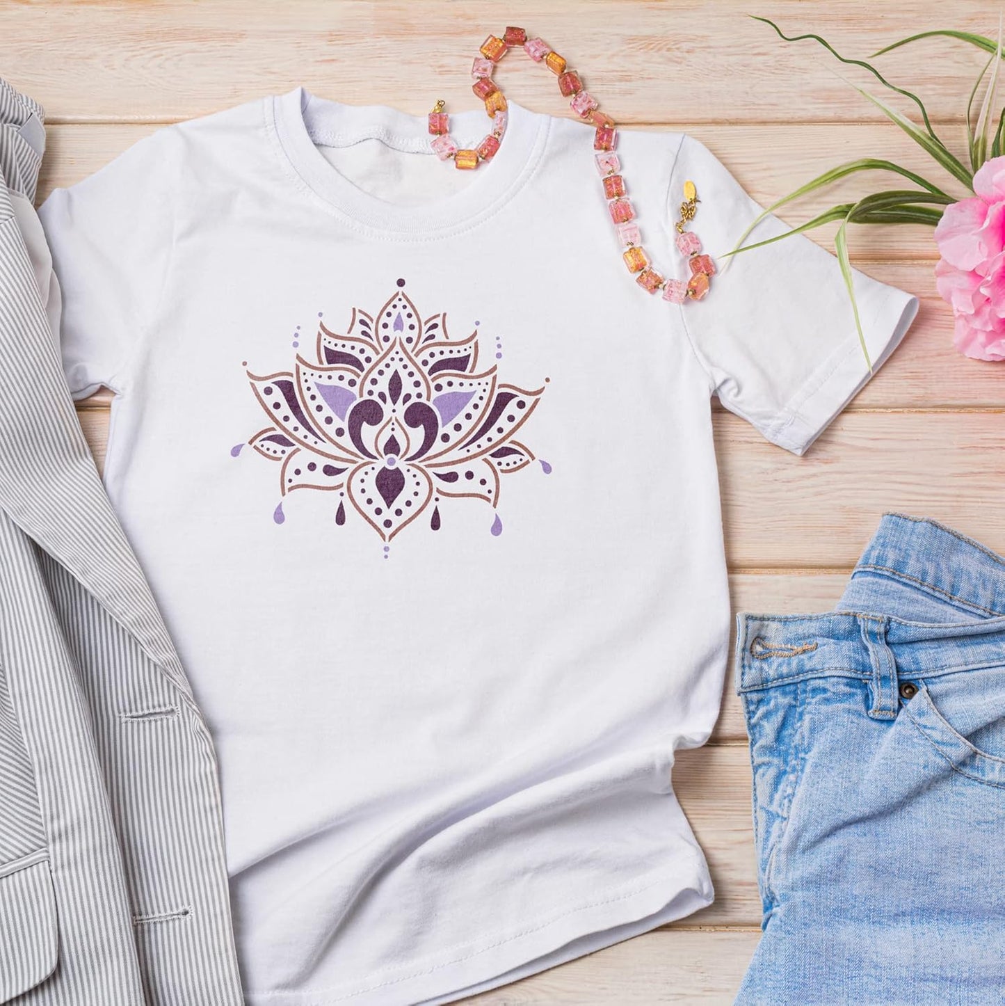 NAKLEO Painting Stencil for Crafts A4 8.3” x 11.8”, Indian Lotus Flower Pattern, Reusable Plastic DIY & Scrapbooking Drawing Template, Decoupage Art Home Decor, Wall Wood Fabric Furniture