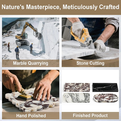 Natural Marble Vanity Tray - Moujings Genuine Marble Perfume Tray for Bathroom Decor, Stone Bathroom Vanity Organizer Tray for Kitchen Counter, Candles, Jewelry, Coffee, Makeup, Key