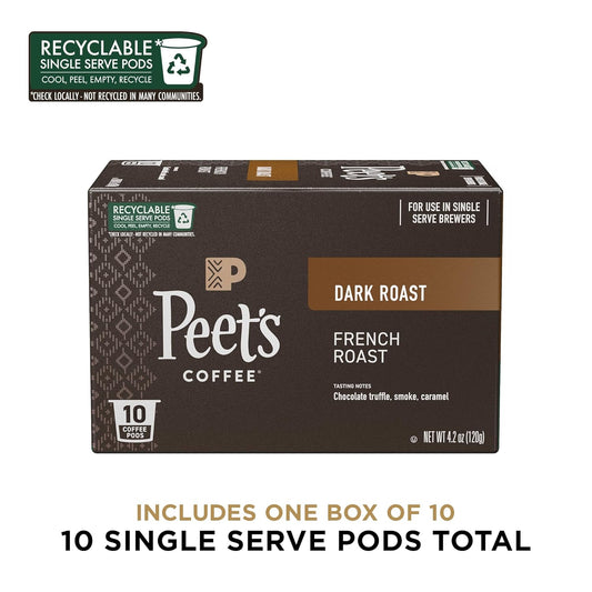 Peet's Coffee, Dark Roast Single Serve Coffee Pods - French Roast 10 Count (1 Box of 10 Pods)