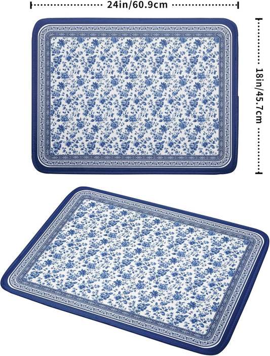 Blue Floral Branches Dish Drying Mat for Kitchen Counter Chinoiserie Pattern Dish Drying Pad 18x24 In Absorbent Vintage Flowers Decor Dishes Drainer Pad Dish Dry Rack Mat for Counter Coffee Bar