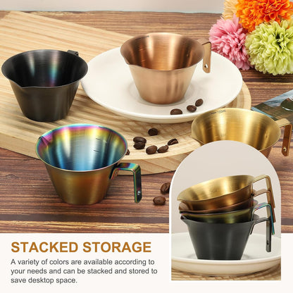 uxcell 1 Pcs Stainless Steel Espresso Cup with Handle, V-Shaped Mouth Espresso Measuring Cup with Scale for Preparing Coffee, Cocktails, 3.4OZ/100ML (Iridescent)
