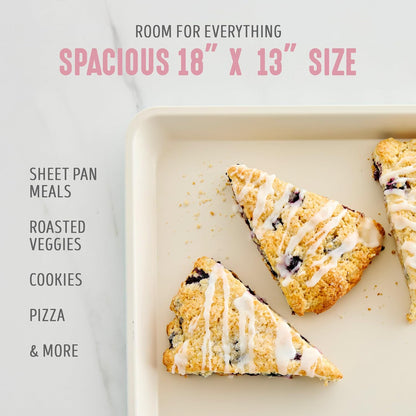 GreenLife Bakeware 18” x 13” Half Cookie Sheet Baking Pan, Non-Toxic PFAS-Free Healthy Ceramic Nonstick, Oven Safe to 450°F, Easy Release, Even Heating, Easy Clean, Pink