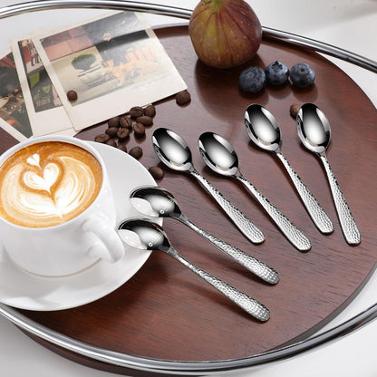 KEAWELL Premium Louise Hammered Demitasse Espresso Spoons: 12-Piece Set, 4.4-Inch Small Size, 18/10 Stainless Steel, Dishwasher Safe (12, 4.4 inches)