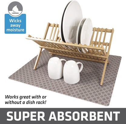 Drymate XL Dish Drying Mat, Oversized (19”x24”), Low-Profile, Super Absorbent, Quick Dry Fabric, Waterproof & Slip-Resistant, for Kitchen Counter, Trimmable, Easy to Clean (USA Made)(Taupe)