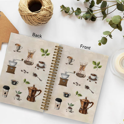 Vintage Coffee Spiral Notebook, Coffee Lovers Gifts Journal Notebook, Retro Cafe Notebooks for School Work, Caffeine Lover Office Supplies Gifts for Women Men, 5.5x8.3 Inch