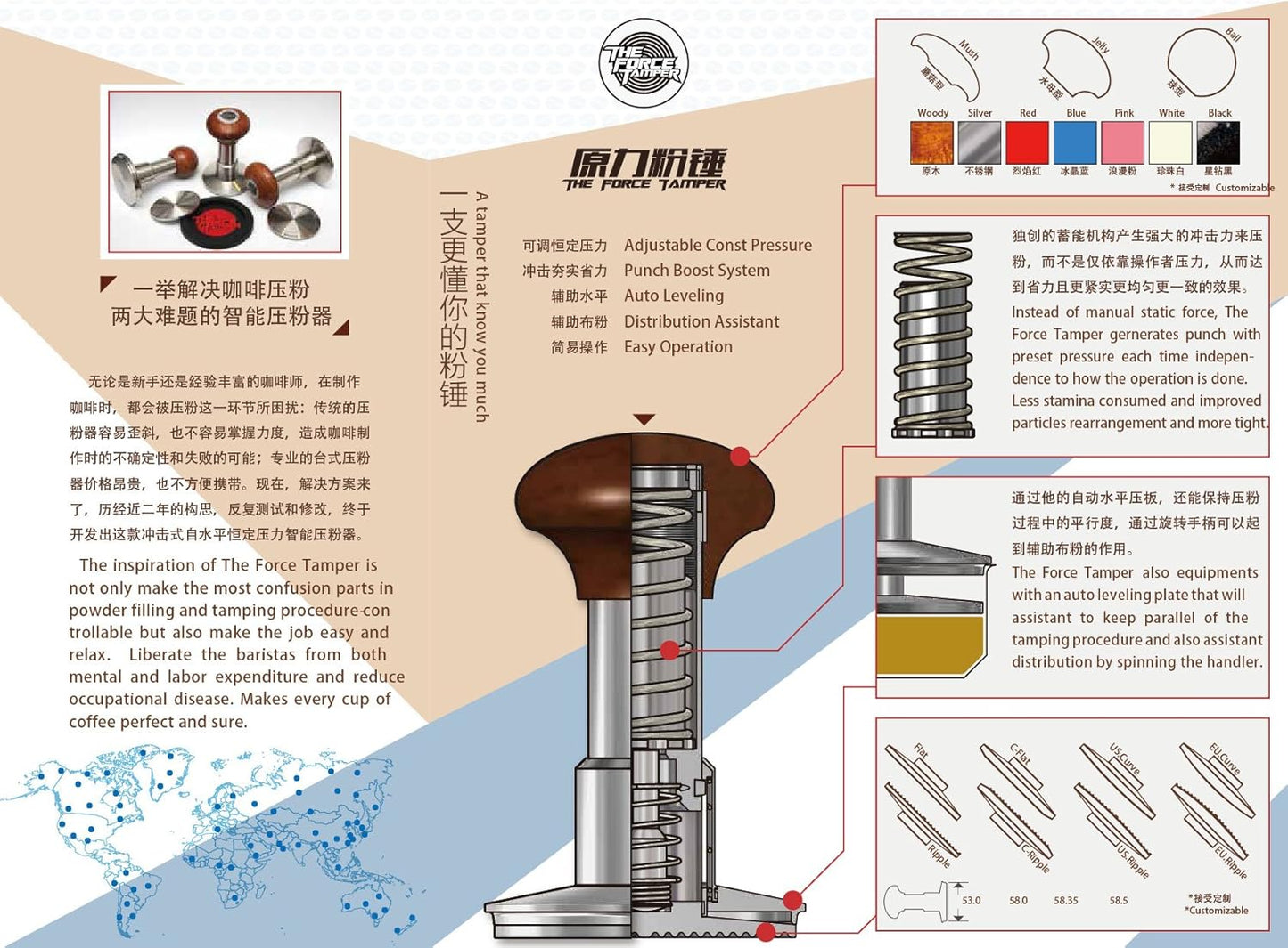 The Force Tamper Automatic Impact Coffee Tamper Adjustable Const Pressure and Autoleveling Extend Set New (Jelly, 58.50mm)