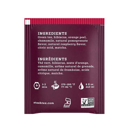 Stash Tea Pomegranate Raspberry Green Tea - Caffeinated, Non-GMO Project Verified Premium Tea with No Artificial Ingredients, 30 Count (Pack of 6) - 180 Bags Total