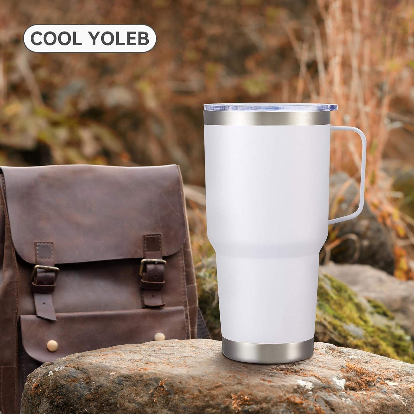 30 oz Tumbler with Handle and Lid, Stainless Steel Tumblers Bulk Double Wall Vacuum Insulated Travel Mug Leak Proof Cup Keep Drinks Cold and Hot White, 4 Pack