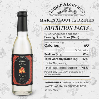 Liquid Alchemist Spicy Habanero Infused Simple Syrup for Cocktails – Real Ingredients Make our Habanero Syrup a Great Spicy Margarita Mix & Paloma Picante - Vegan, Non-GMO Sweet Heat Drink Mix (12 oz)