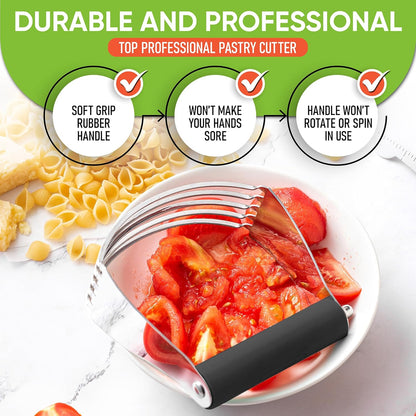 Spring Chef Dough Blender, Top Professional Pastry Cutter with Heavy Duty Stainless Steel Blades, Large Size, Black