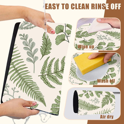 Leaves and Herbs Dish Drying Mat for Kitchen Counter Coffee Bar Mat Hide Stain Absorbent Rubber Backed Dish Drainer Rack Pad Coffee Maker Espresso Machine Table Accessories 15.7 x 23.6 Inch
